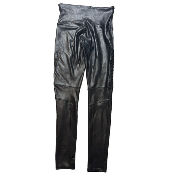 Spanx Pants - Spanx Womens Faux Leather Motorcycle Pull On Leggings Black Size  Large